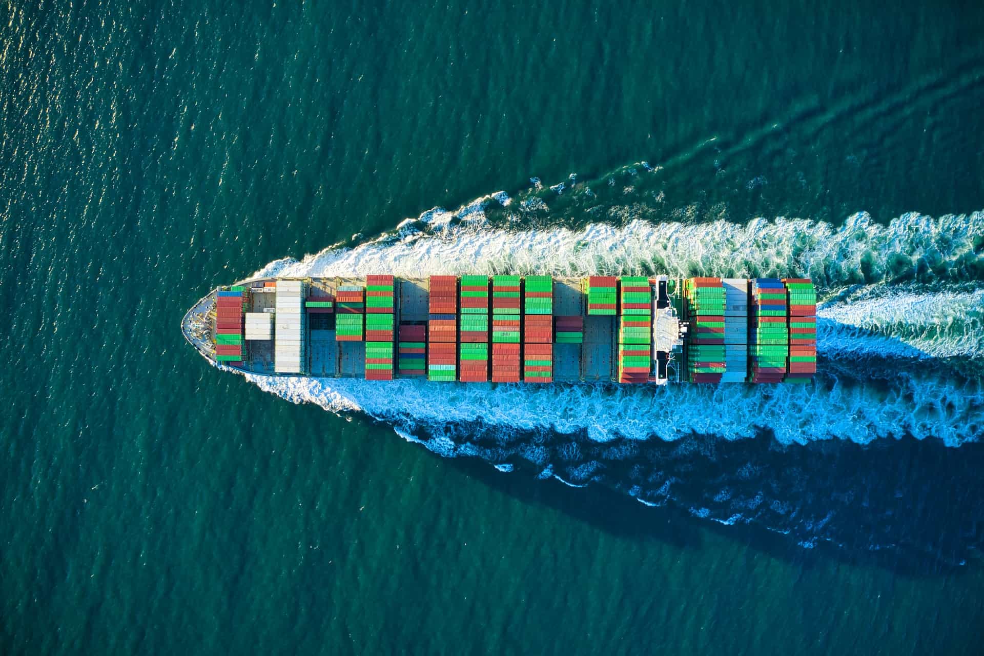 aerial view of a cargo ship